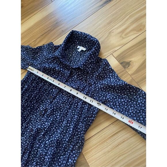 Tahari Girls Navy Blue Longsleeve Pleated Button Up Floral Dress - 4 - Picture 6 of 7